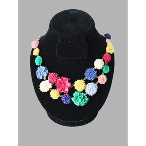 Vintage Talbots Multicolor Carved Flower Bouquet Necklace